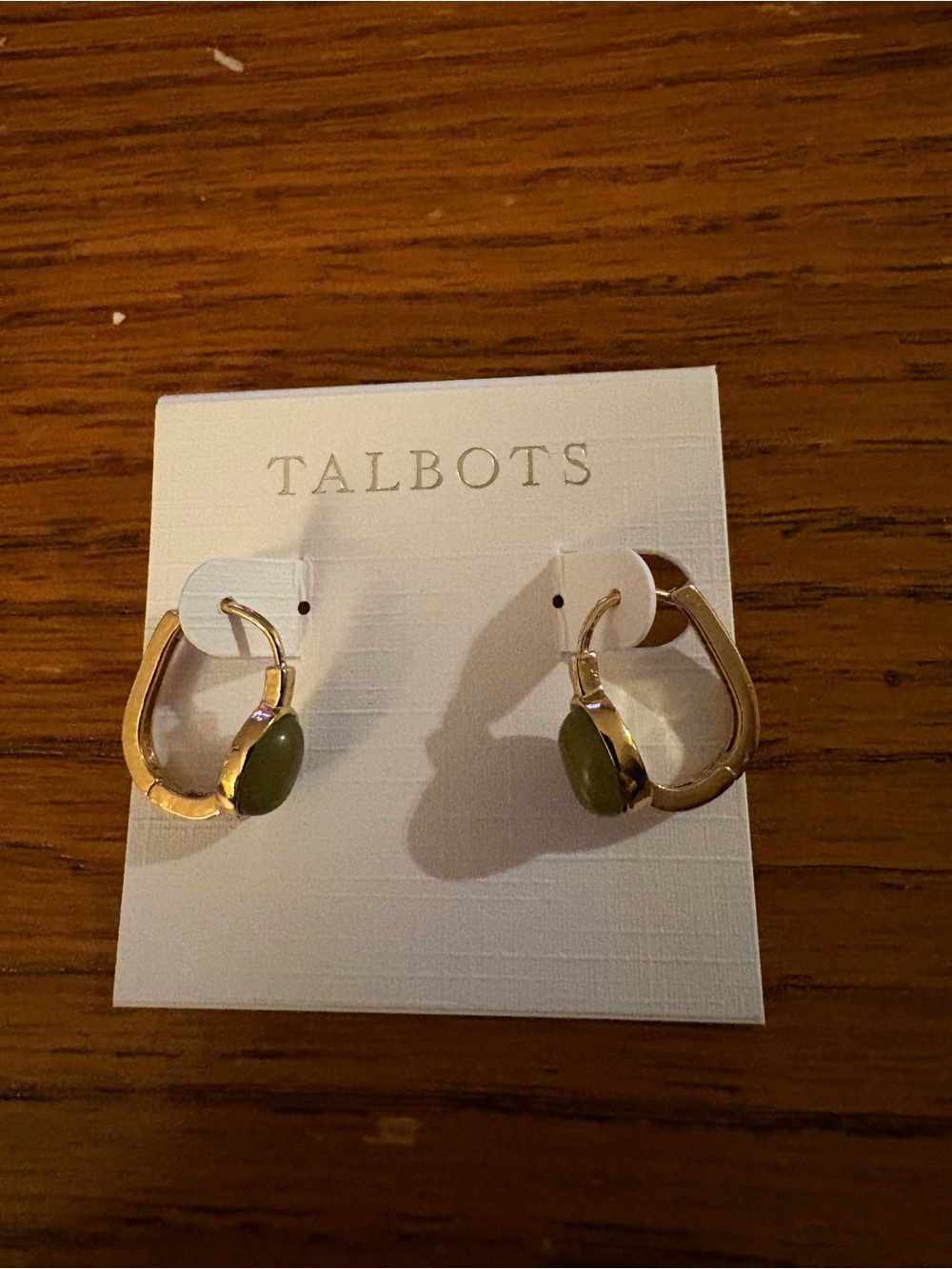 NWT Talbots Cabochon Hoop Earrings - Color: Deep Forest Green / Gold